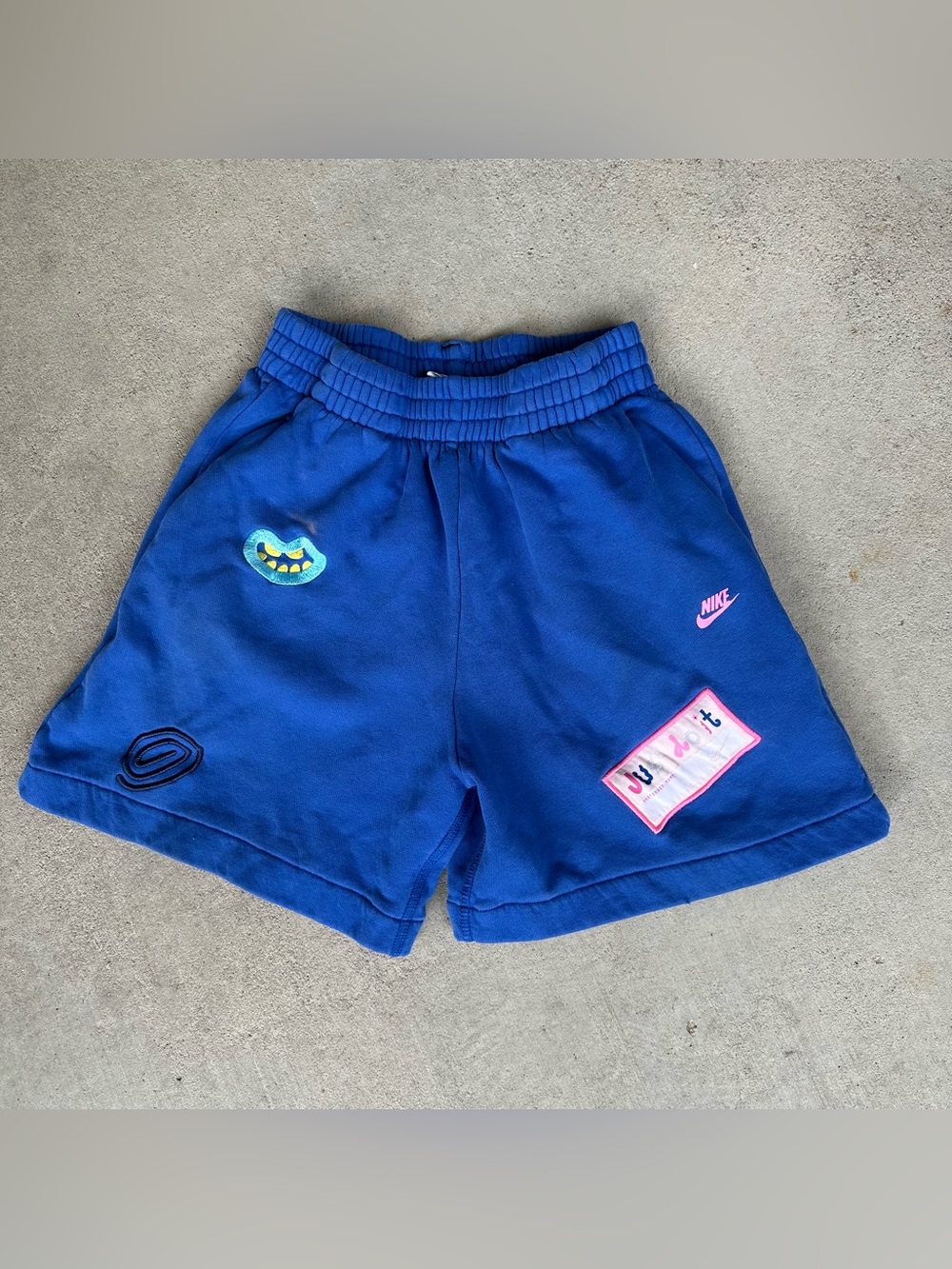 Nike Women’s Just Do It Fleece Athletic Shorts Blue Drawstring Pockets L